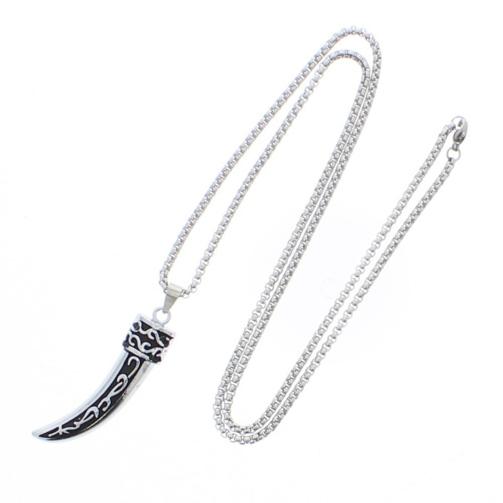 Zac's Alter Ego - Engraved Black & Silver Dagger Chain Necklace Ketting - Zilverkleurig